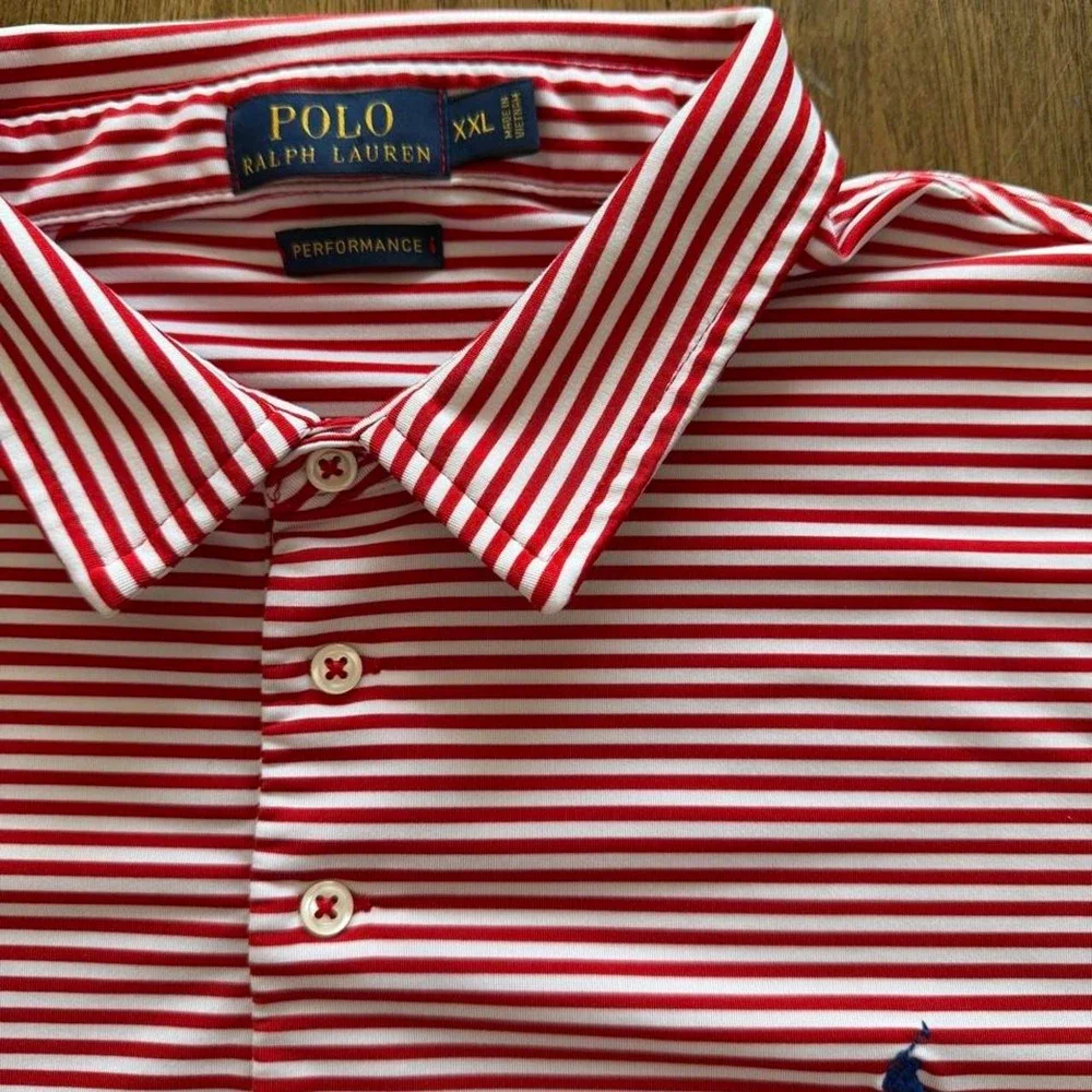 Polo Ralph Lauren Performance Striped Polo Red White XXL Golf